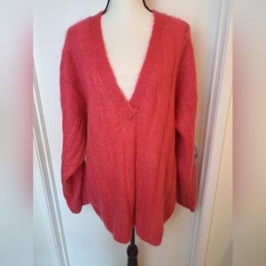 Vintage 1980s style nick Osborne mohair raspberry pink v neck large sweater